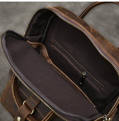 Vintage Leather Mens 10'' Vertical Brown Briefcase Handbag Bag Shoulder Bag Side Bag For Men