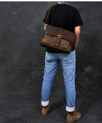 Vintage Leather Mens 13‘’ Brown Side Bag Messenger Bag Courier Bag For Men