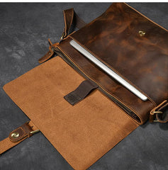 Vintage Leather Mens 13‘’ Brown Side Bag Messenger Bag Courier Bag For Men