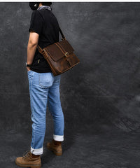 Vintage Leather Mens 13‘’ Brown Side Bag Messenger Bag Courier Bag For Men