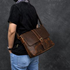 Vintage Leather Mens 13‘’ Brown Side Bag Messenger Bag Courier Bag For Men