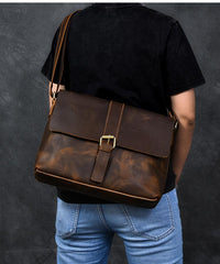 Vintage Leather Mens 13‘’ Brown Side Bag Messenger Bag Courier Bag For Men