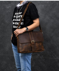 Vintage Leather Mens 13‘’ Brown Side Bag Messenger Bag Courier Bag For Men