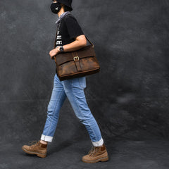 Vintage Leather Mens 13‘’ Brown Side Bag Messenger Bag Courier Bag For Men