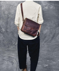 Cool Leather Mens 8‘’ Red Brown Small Side Bag Small Messenger Bag Shoulder Bag For Men