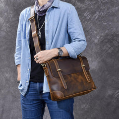 Leather Mens Brown Briefcase 13'' Laptop Bag Messenger Bag Shoulder Bag For Men