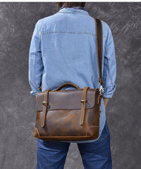 Leather Mens Brown Briefcase 13'' Laptop Bag Messenger Bag Shoulder Bag For Men