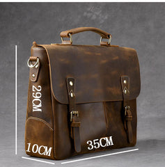 Leather Mens Brown Briefcase 14'' Laptop Bag Messenger Bag Shoulder Bag For Men