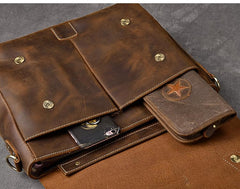Leather Mens Brown Briefcase 14'' Laptop Bag Messenger Bag Shoulder Bag For Men