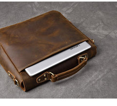 Leather Mens Brown Briefcase 14'' Laptop Bag Messenger Bag Shoulder Bag For Men