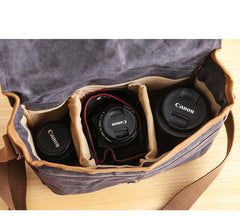Canvas Leather Mens DSLR Camera Bag Side Bag Green Small Messenger Bag for Men