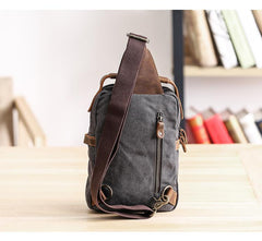 Canvas Leather Mens Khaki Chest Bag One Shoulder Backpack Green Sling Bag for Men