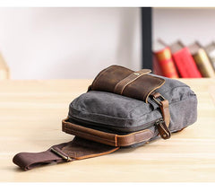 Canvas Leather Mens Khaki Chest Bag One Shoulder Backpack Green Sling Bag for Men