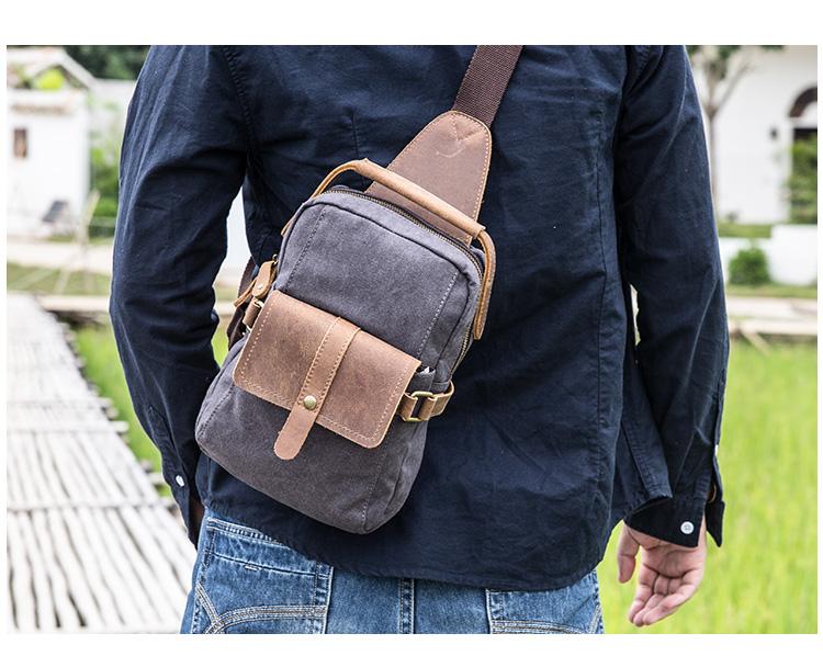 Leather Mens Cool Sling Bag Crossbody Bag Chest Bag for Men Blue