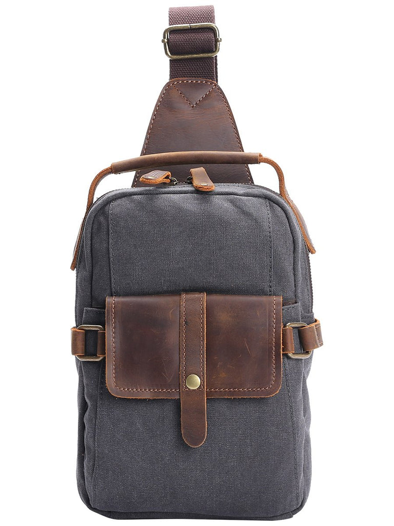 Men's Green Leather One Shoulder Backpack