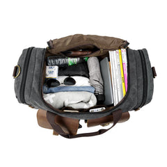 Canvas Leather Mens Large Black Weekender Bag Gray Duffle Bag Luggage Bag for Men