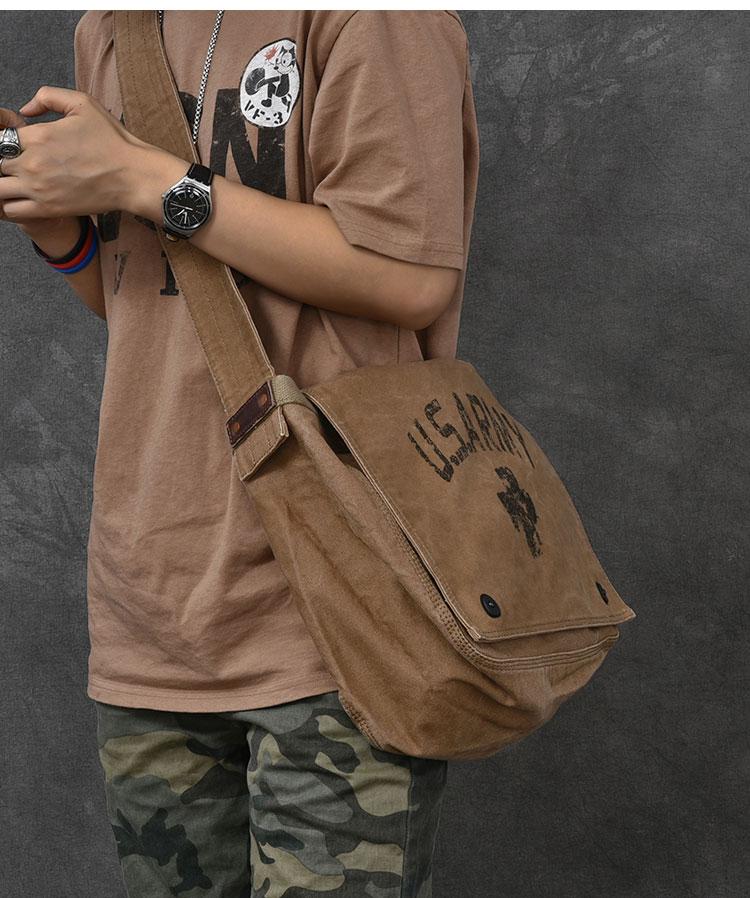 Canvas Leather Mens Large Brown Side Bag 14 Army Green Messenger Bag