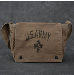 Canvas Leather Mens Large Brown Side Bag 14'' Army Green Messenger Bag Postman Bag For Men