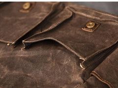 Canvas Leather Mens Large Brown Side Bag 14'' Khaki Messenger Bag Brown Postman Bag For Men