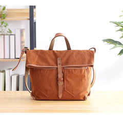 Canvas Leather Mens 13'' Khaki Side Bag Courier Bag Messenger Bag Black Shoulder Bag for Men