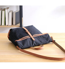 Canvas Leather Mens 13'' Khaki Side Bag Courier Bag Messenger Bag Black Shoulder Bag for Men