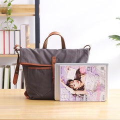 Canvas Leather Mens 13'' Khaki Side Bag Courier Bag Messenger Bag Black Shoulder Bag for Men