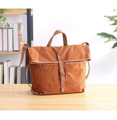 Canvas Leather Mens 13'' Khaki Side Bag Courier Bag Messenger Bag Black Shoulder Bag for Men