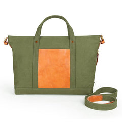 Canvas Leather Mens Womens Small Handbag Caramel Tote Bag Shoulder Bag Green Side Bag for Men