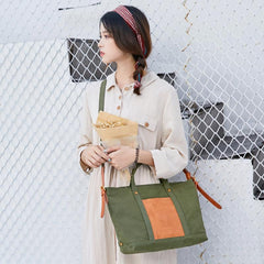 Canvas Leather Mens Womens Small Handbag Caramel Tote Bag Shoulder Bag Green Side Bag for Men