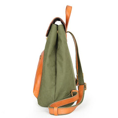 Canvas Leather Mens Women Student Backpack Army Green Travel Backpack Caramel College Backpack for Men
