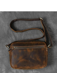 Vintage Leather Mens 8' Brown Saddle Side Bag Messenger Bag Small Postman Bag For Men