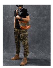 Canvas Leather Mens Womens Army Green Saddle Side Bag Messenger Bag Small Shoulder Bag For Men