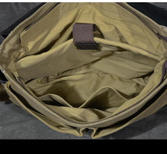 Canvas Leather Mens Army Green Postman Side Bag 14'' Black Messenger Bag Large Shoulder Bag For Men