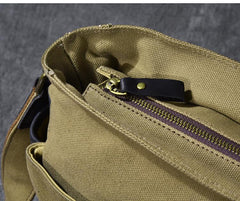 Canvas Leather Mens Army Green Postman Side Bag 14'' Black Messenger Bag Large Shoulder Bag For Men