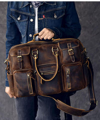 Canvas Leather Mens Womens Dark Coffee Travel Side Bag Messenger Bag Large Shoulder Bag For Men