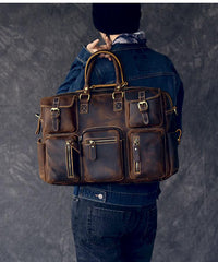 Canvas Leather Mens Womens Dark Coffee Travel Side Bag Messenger Bag Large Shoulder Bag For Men