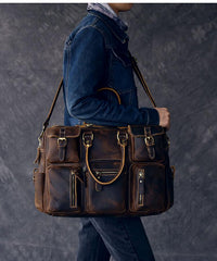 Canvas Leather Mens Womens Dark Coffee Travel Side Bag Messenger Bag Large Shoulder Bag For Men