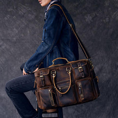 Canvas Leather Mens Womens Dark Coffee Travel Side Bag Messenger Bag Large Shoulder Bag For Men