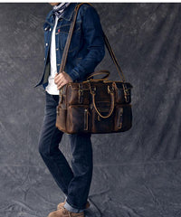 Canvas Leather Mens Womens Dark Coffee Travel Side Bag Messenger Bag Large Shoulder Bag For Men