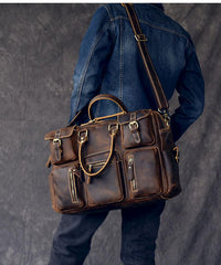 Canvas Leather Mens Womens Dark Coffee Travel Side Bag Messenger Bag Large Shoulder Bag For Men