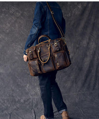 Canvas Leather Mens Womens Dark Coffee Travel Side Bag Messenger Bag Large Shoulder Bag For Men