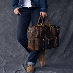 Canvas Leather Mens Womens Dark Coffee Travel Side Bag Messenger Bag Large Shoulder Bag For Men