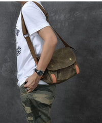 Canvas Leather Mens Womens Dark Gray Vintage Side Bag Khaki Messenger Bag Small Shoulder Bag For Men