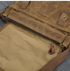 Canvas Leather Mens Womens Dark Gray Vintage Side Bag Khaki Messenger Bag Small Shoulder Bag For Men
