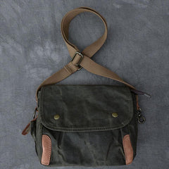 Canvas Leather Mens Womens Dark Gray Vintage Side Bag Khaki Messenger Bag Small Shoulder Bag For Men