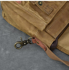 Canvas Leather Mens Womens Dark Gray Vintage Side Bag Khaki Messenger Bag Small Shoulder Bag For Men