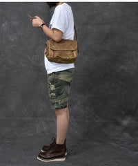 Canvas Leather Mens Womens Dark Gray Vintage Side Bag Khaki Messenger Bag Small Shoulder Bag For Men