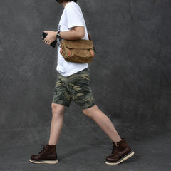 Canvas Leather Mens Womens Dark Gray Vintage Side Bag Khaki Messenger Bag Small Shoulder Bag For Men