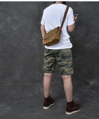 Canvas Leather Mens Womens Dark Gray Vintage Side Bag Khaki Messenger Bag Small Shoulder Bag For Men