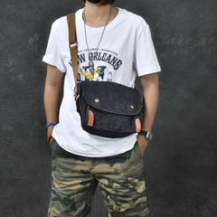 Canvas Leather Mens Womens Dark Gray Vintage Side Bag Khaki Messenger Bag Small Shoulder Bag For Men